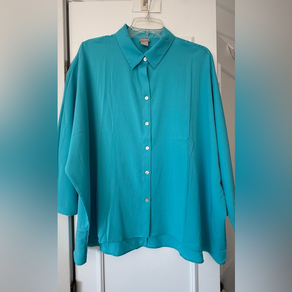 Chico's Turquoise Button-Down Shirt